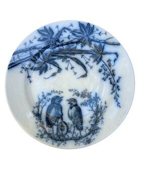 Société Céramique Maastricht Birds Design Decorative Plate 8" Vintage Blue & Whi